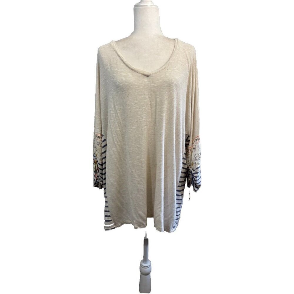 Democracy Floral 3/4 Sleeve Blouse V Neck Women 3X